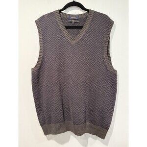 Vintage Tommy Hilfiger Knit SweaterVest Men XL Grey/Blue Cotton Academia Grandpa